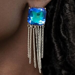 🆕 Iridescent Blue Chain Fringe Earring